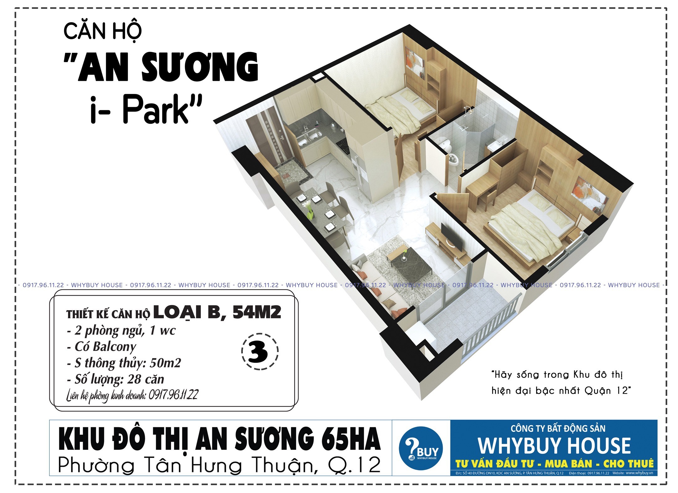 thiết kế căn hộ An Sương Ipark 2 phòng ngủ